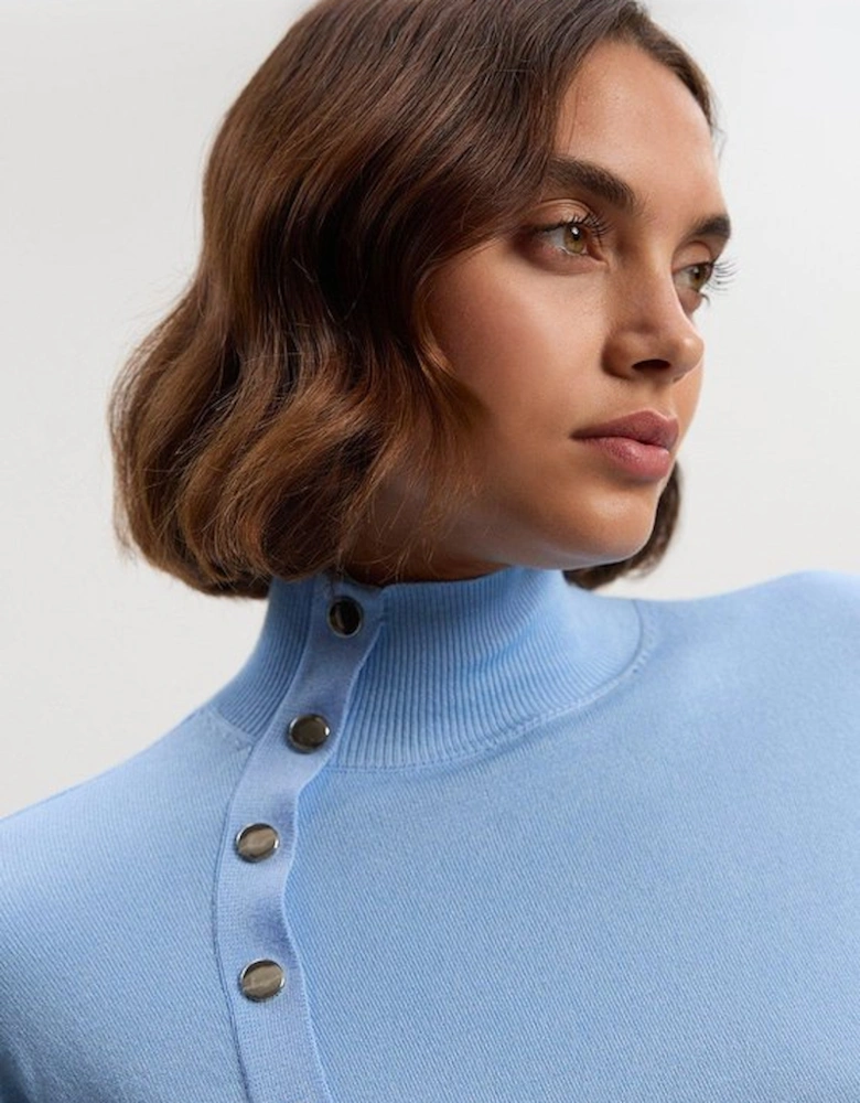 Viscose Blend Popper Detail Knit Jumper