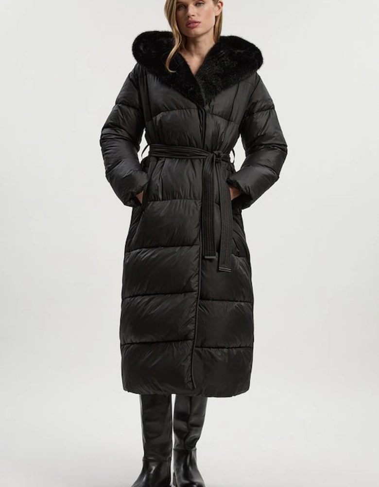 Premium Faux Fur Lined Padded Hooded Belted Midi Coat