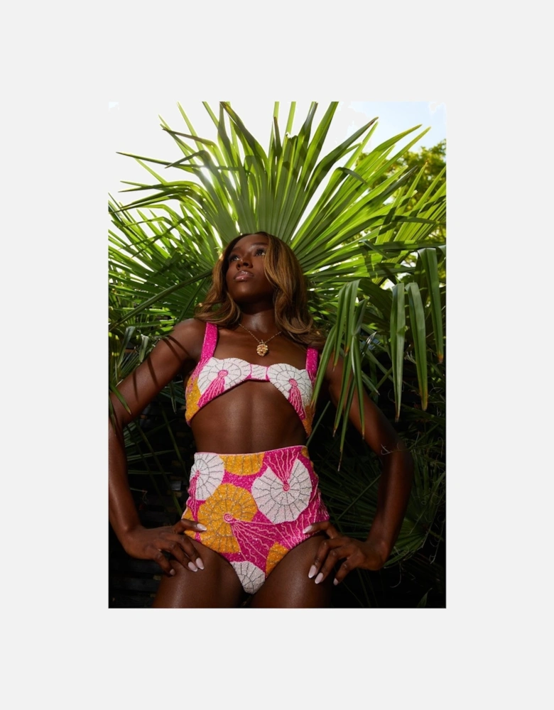 x Zandra Rhodes Swirlshell Beaded Bikini Bottom Fuschia