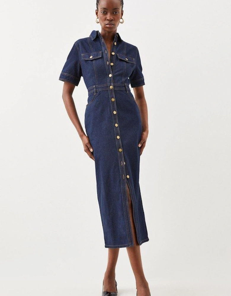 Petite Denim Maxi Shirt Dress