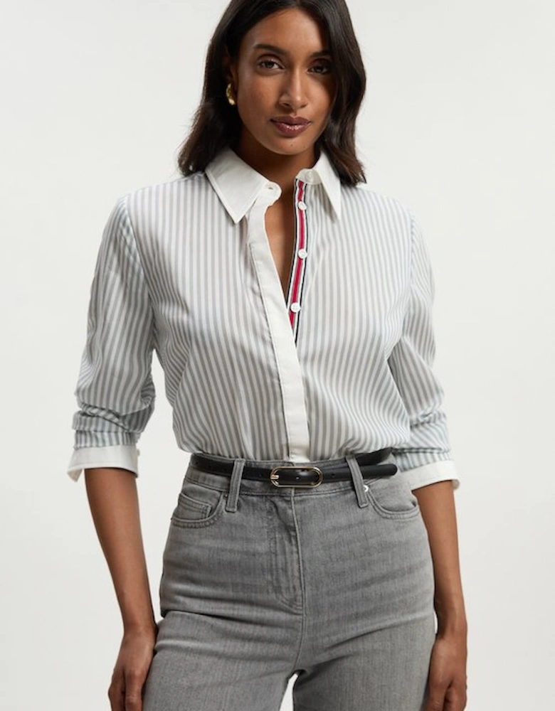 Contrast Collar Stripe Woven Shirt