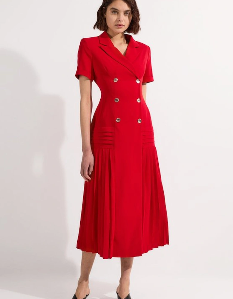 Pleated Tailored Midi Blazer Dress
