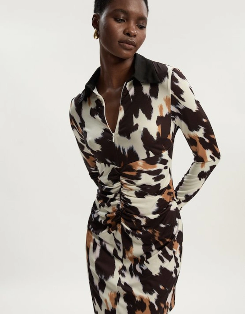 Tall Animal Print Crepe Collared Mini Dress