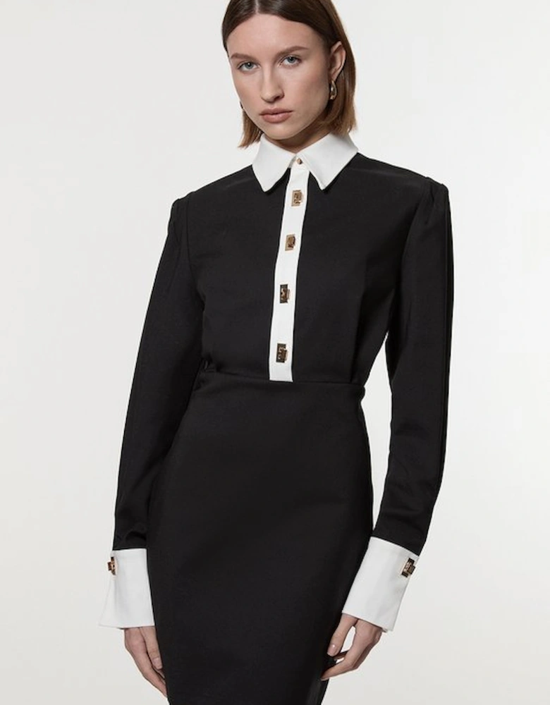 Petite Techno Cotton Woven Mini Dress With Gold Clasp