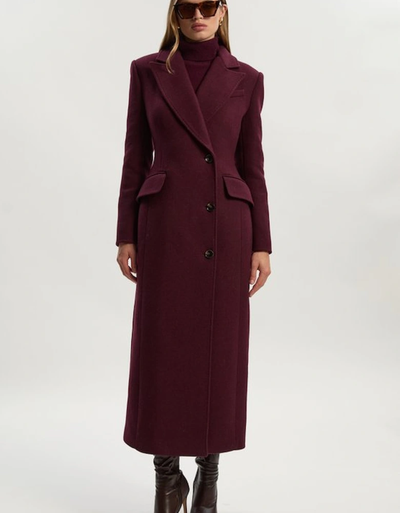 Wool Blend Tailored Fitted Maxi Coat