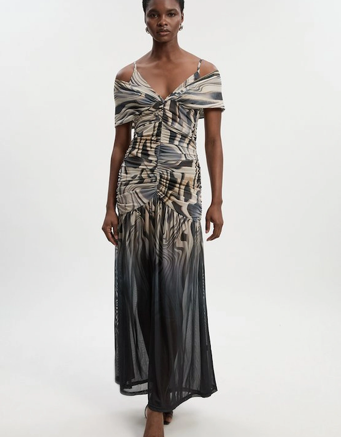 Marble Print Mesh Plunge Strappy Detail Maxi Dress, 5 of 4