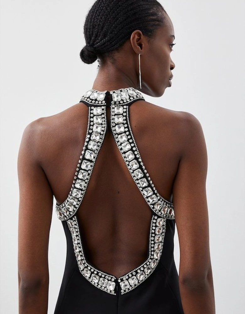 Petite Crystal Embellished Halter Woven Maxi Dress