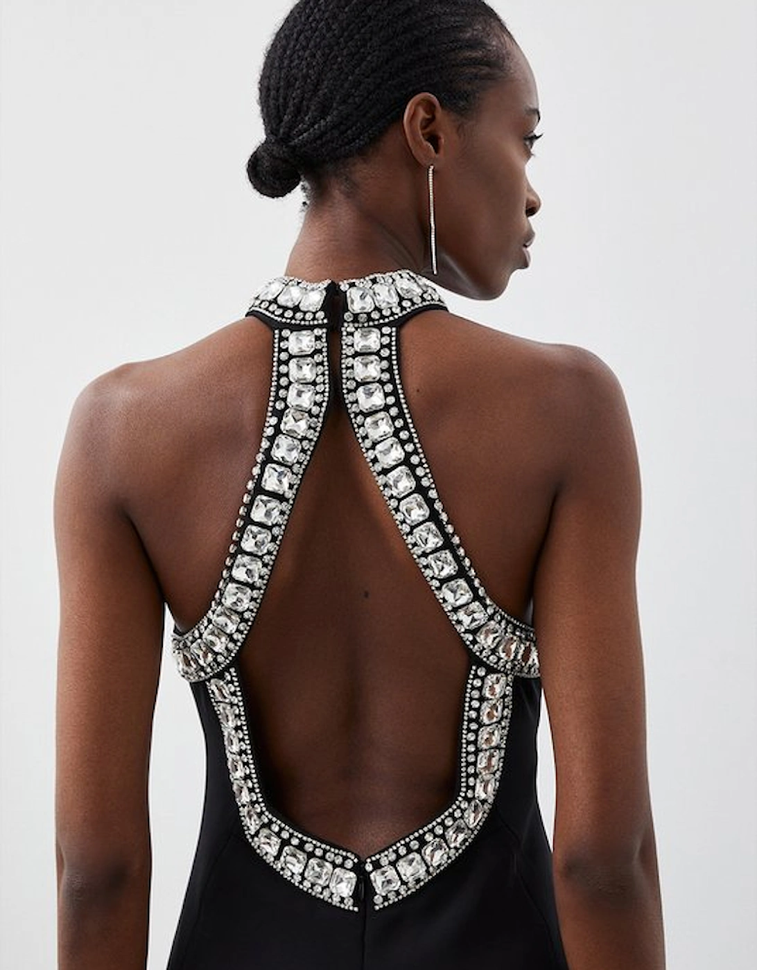 Petite Crystal Embellished Halter Woven Maxi Dress, 4 of 3