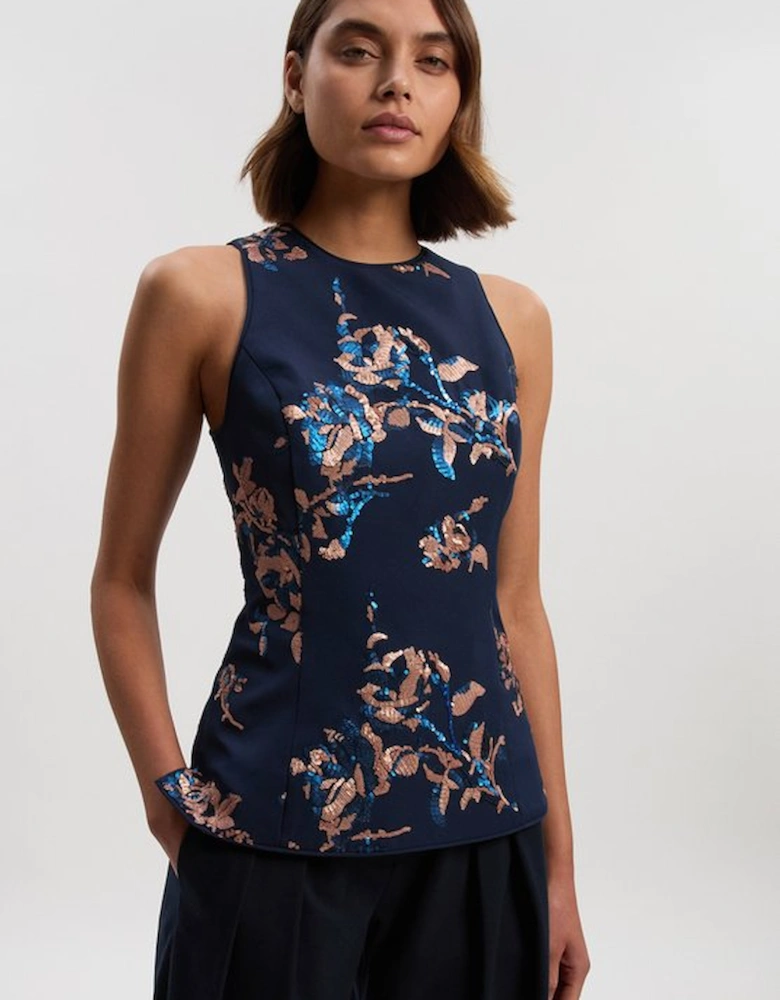 Satin Sequin And Embroidery Woven Top