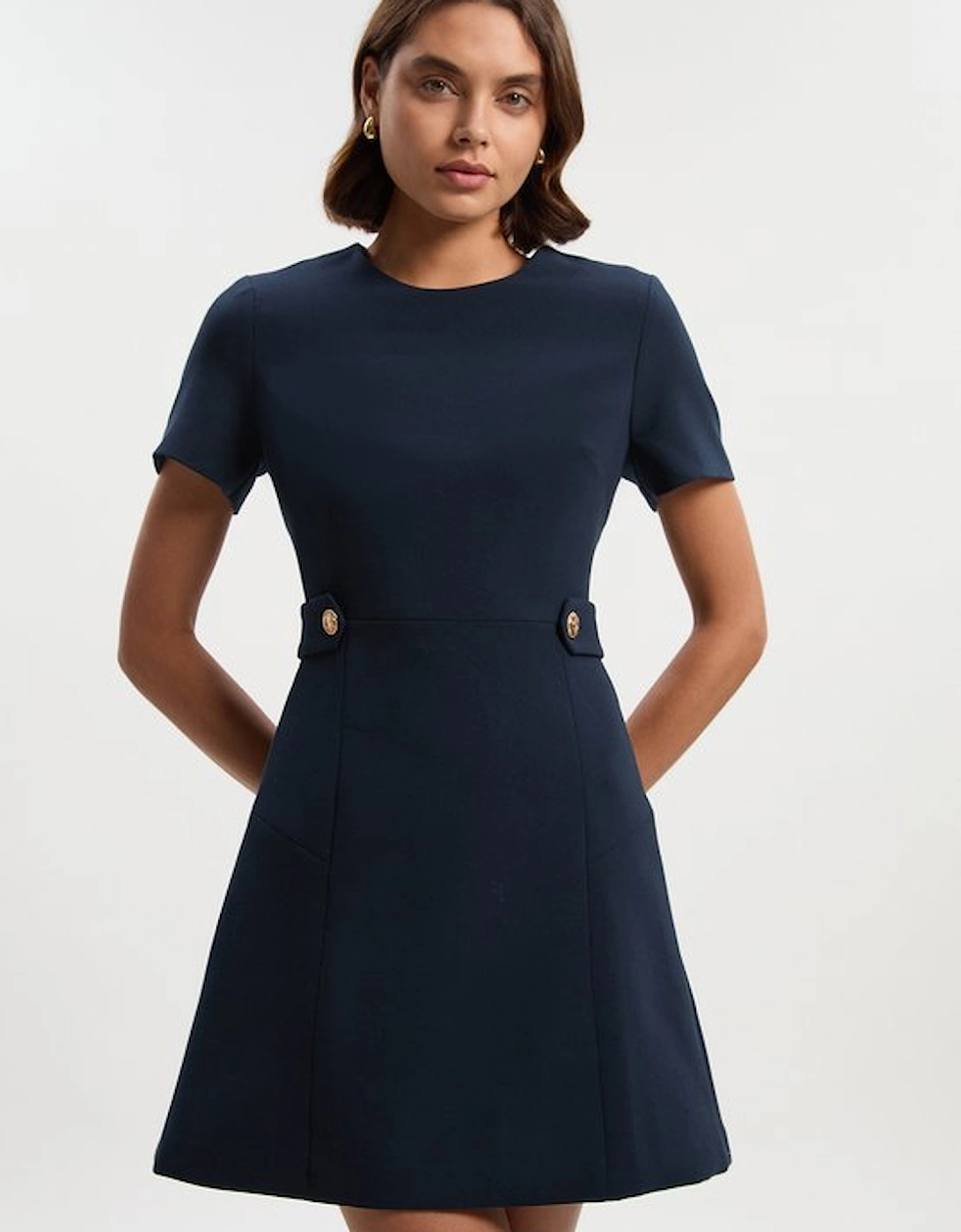 Compact Stretch Essential Waist Tab Detail Tailored Mini Dress, 4 of 3
