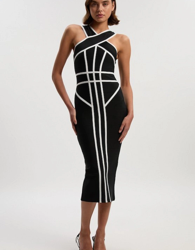 Bandage Knit Contrast Cross Front Dress