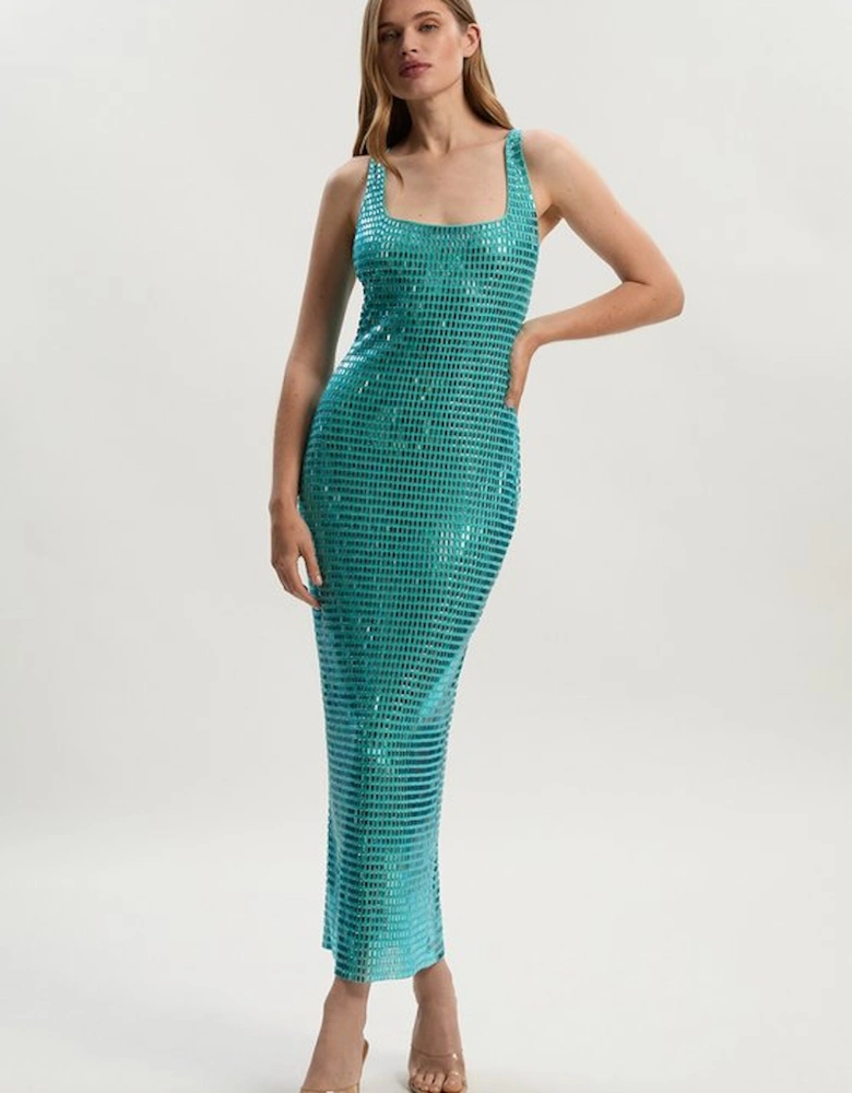 Premium Crystal Embellished Jersey Midi Dress