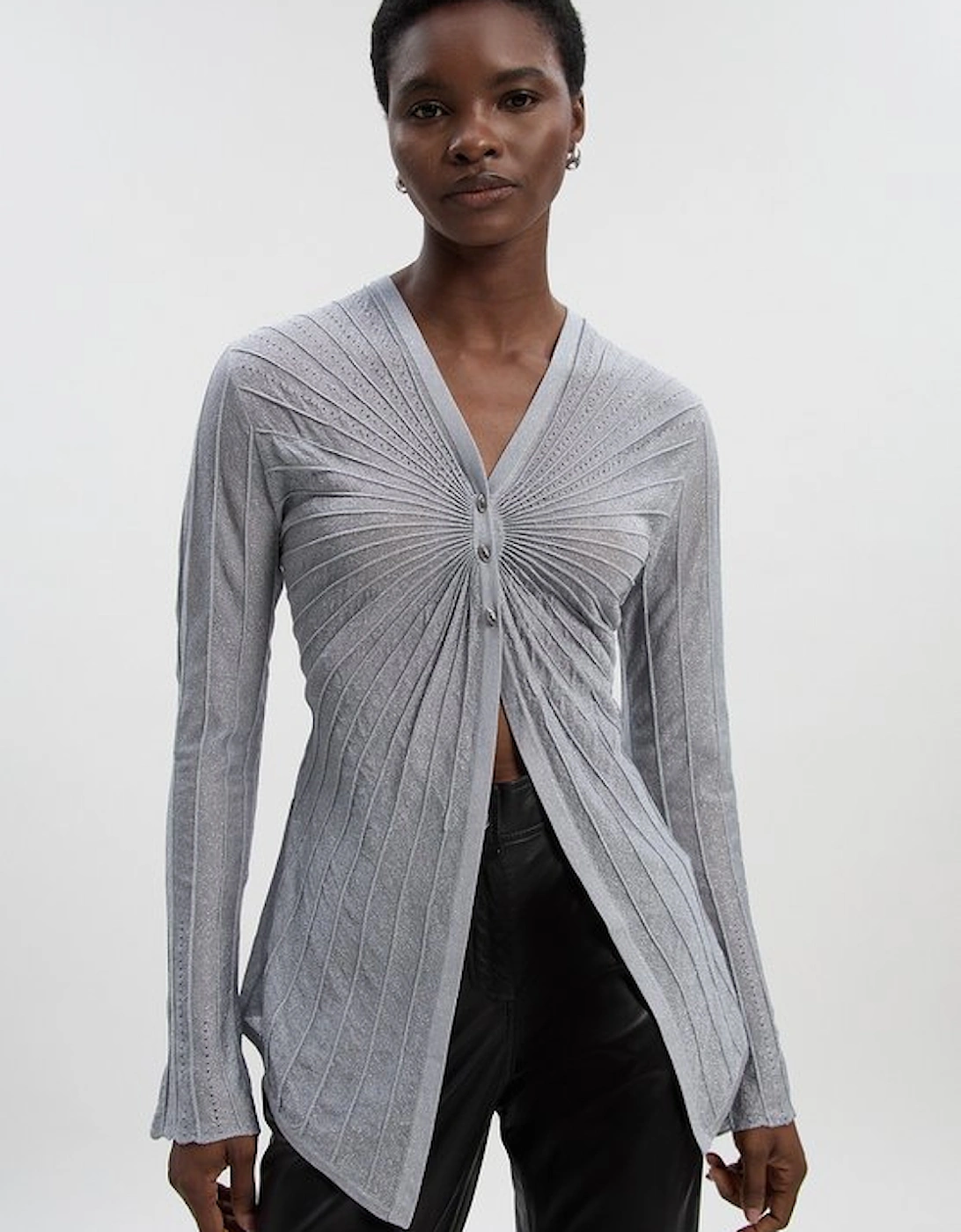 Sparkle Metallic Knitted Fitted Cardigan, 2 of 1