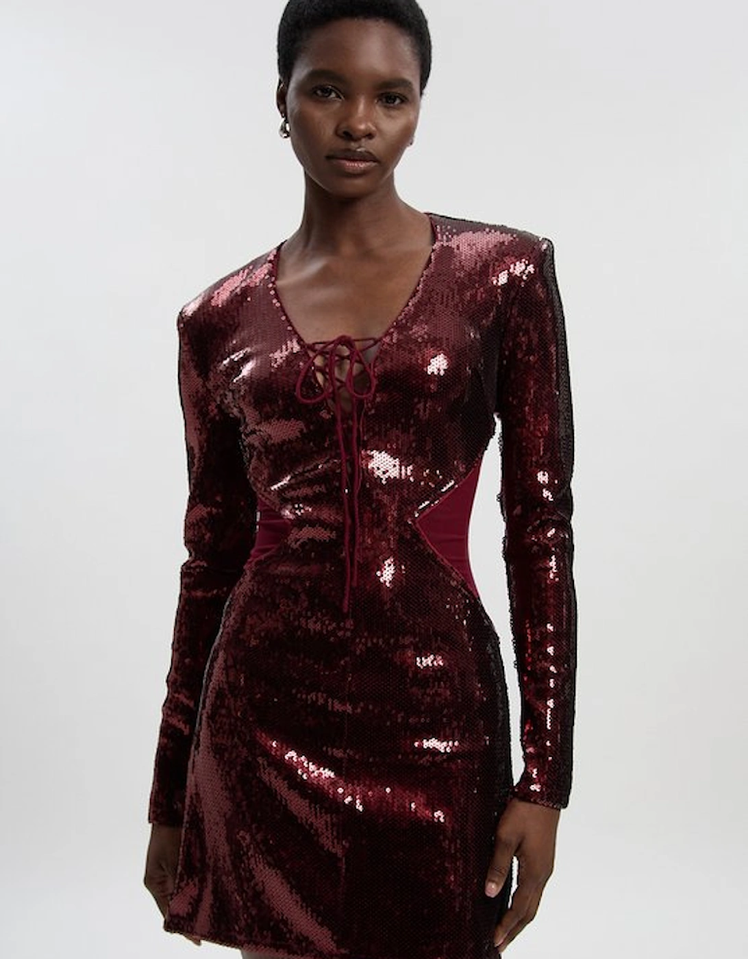 Sequin Power Mesh Lace Up Mini Dress, 5 of 4