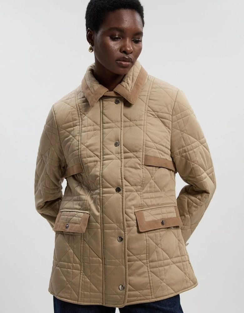 Quilted Padded Cord Mix Short Coat