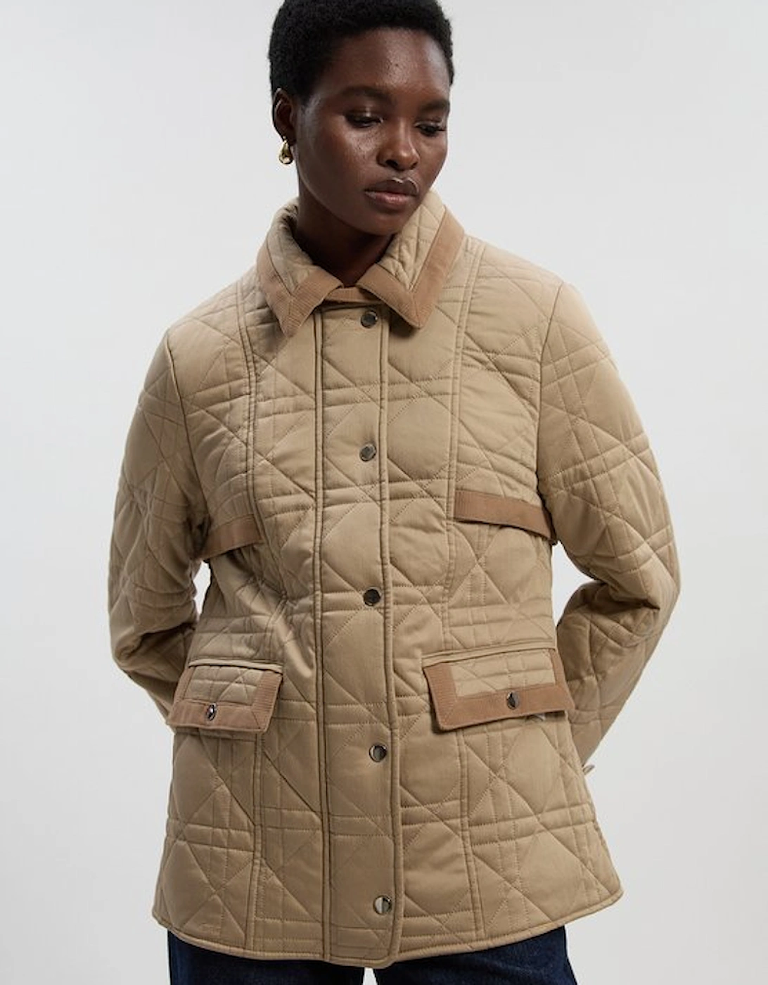 Quilted Padded Cord Mix Short Coat, 5 of 4