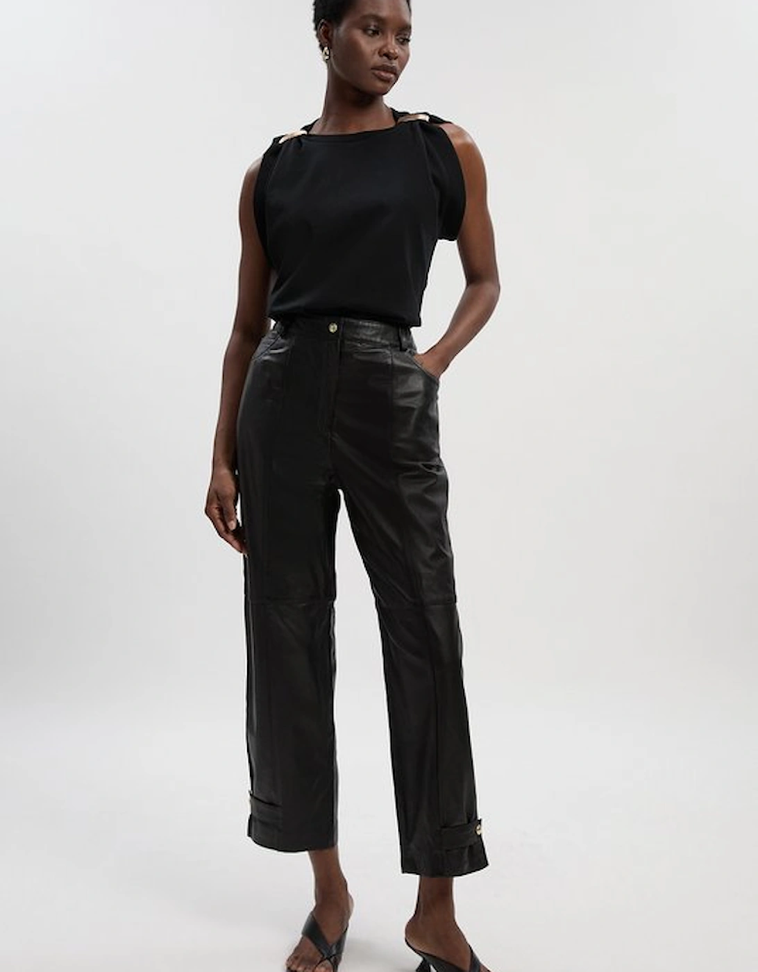 Leather Hem Detail Trouser, 4 of 3