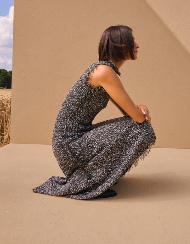 Tweed Yarn Fringe Trim Knitted Dress
