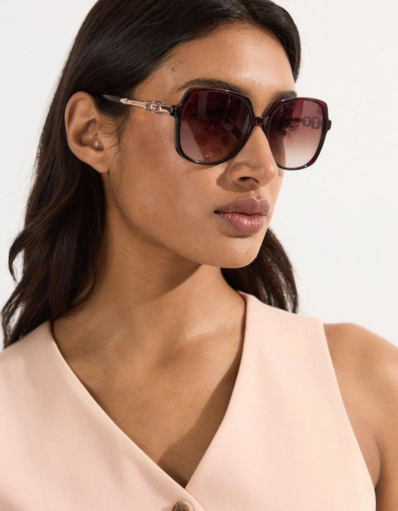 Dark Red Rounded Gold Detail Sunglasses