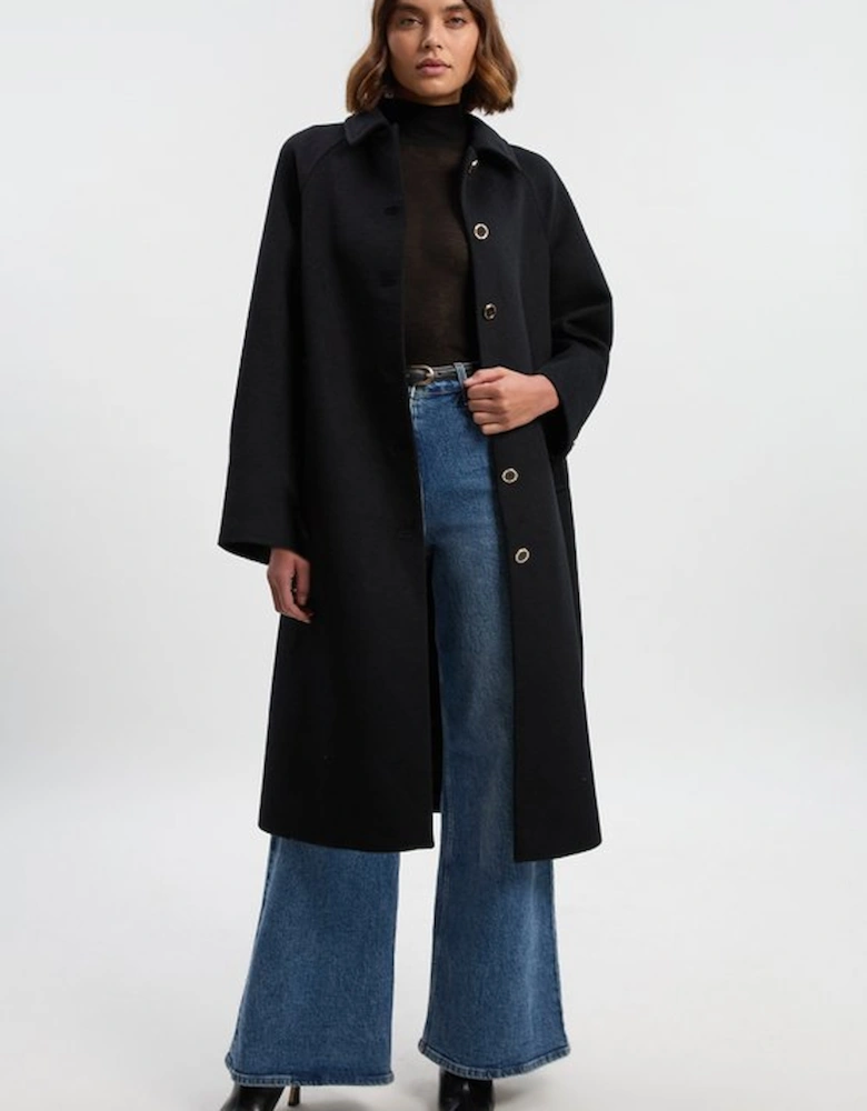 Brushed Wool Collared Tailored Midi Coat