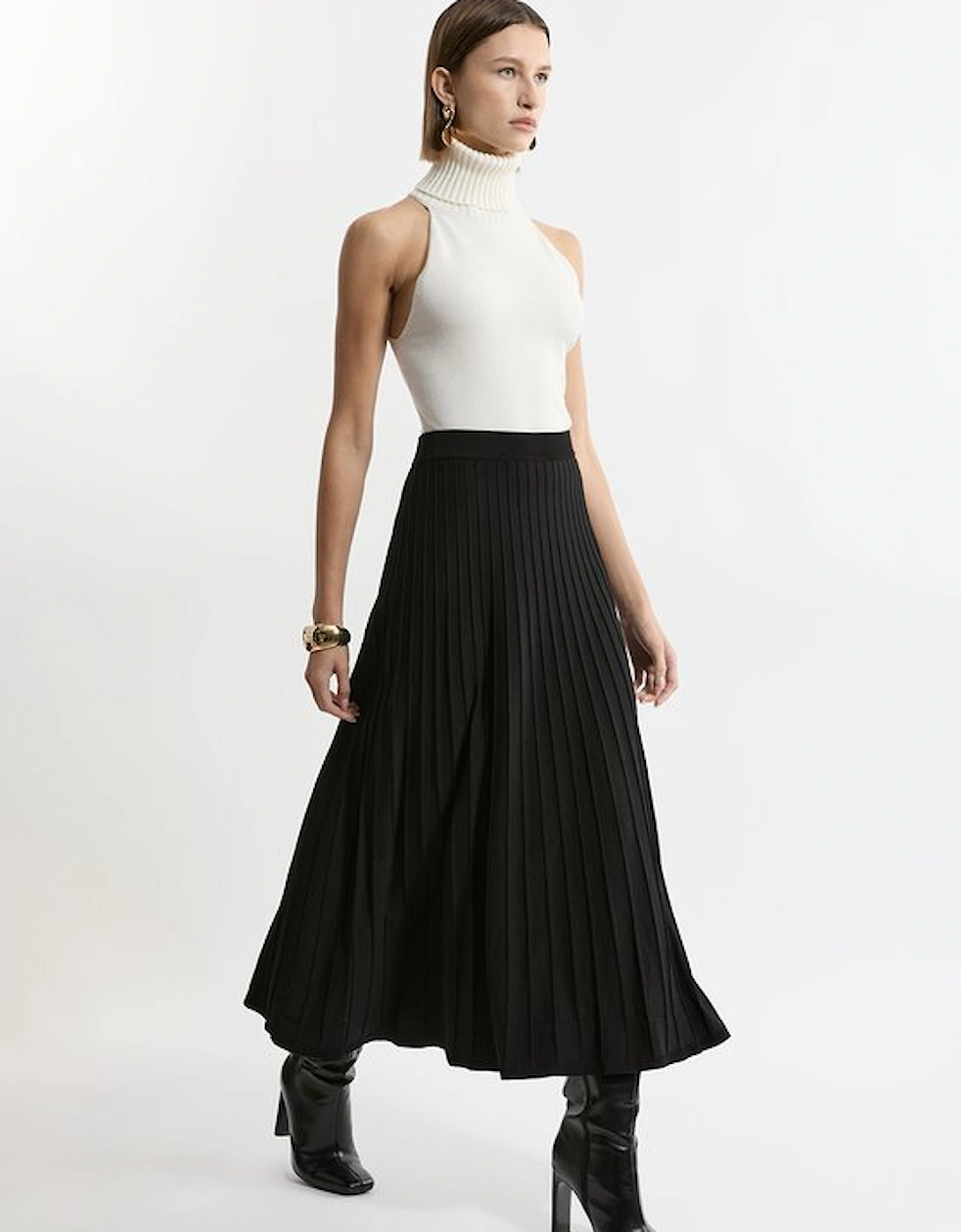 High Waisted Textured Knit Full Maxi Skirt, 2 of 1