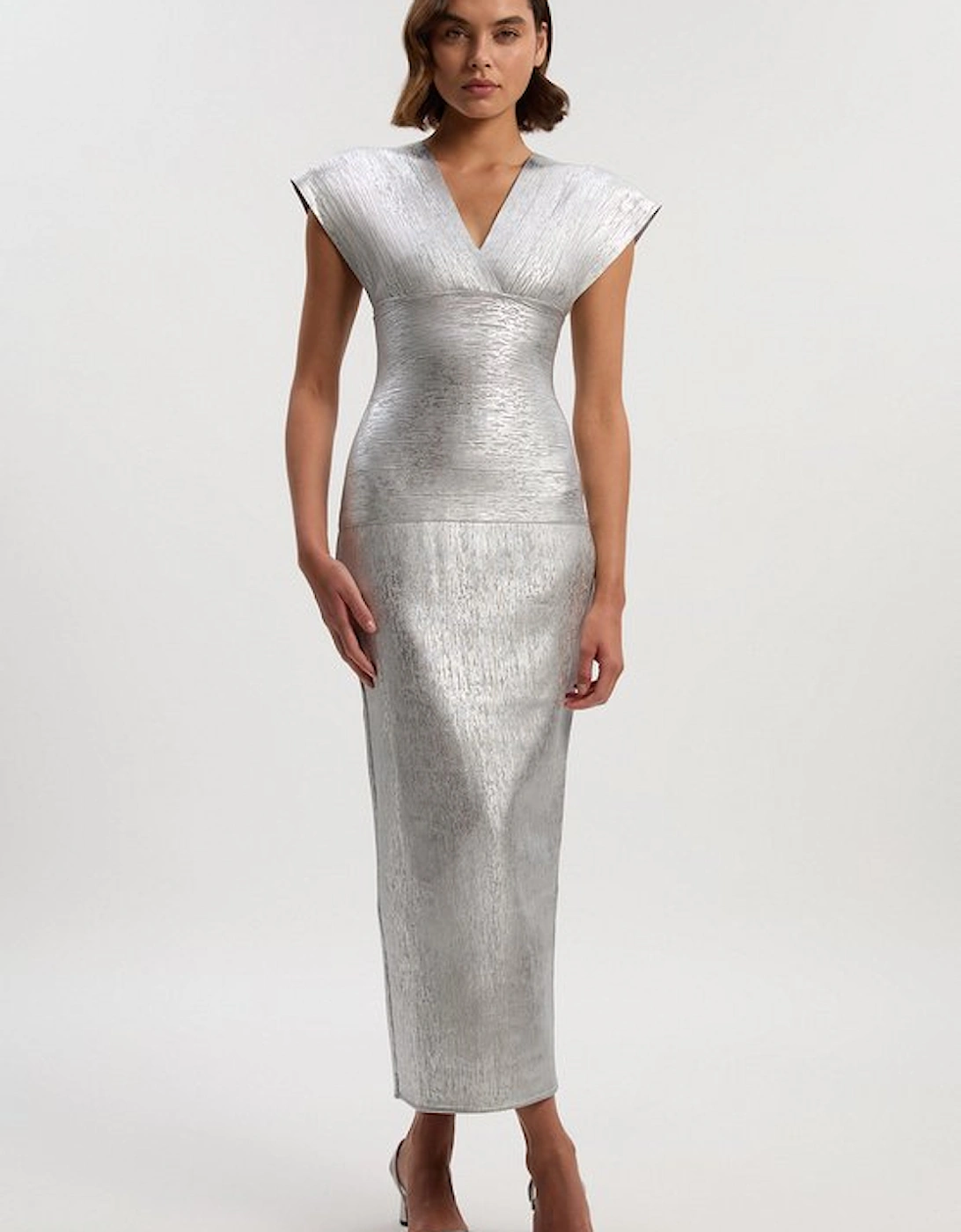 Foil Metallic Figure Form Angel Sleeve Knit Maxi Dress, 2 of 1
