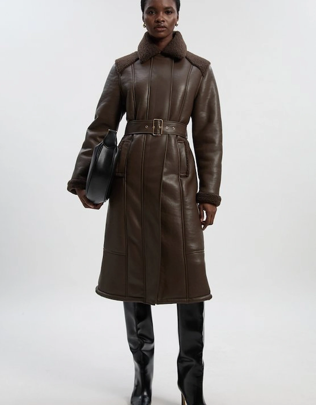 Petite Faux Fur Aviator Longline Coat, 4 of 3