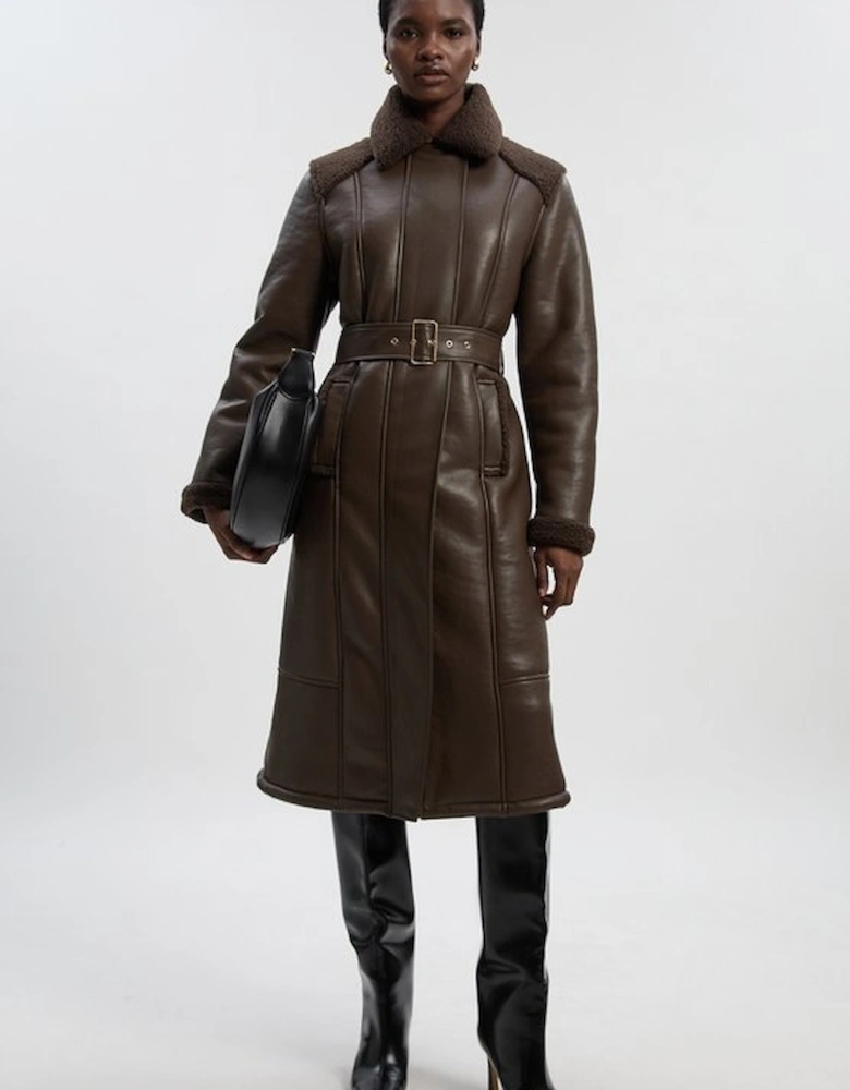 Faux Fur Aviator Longline Coat