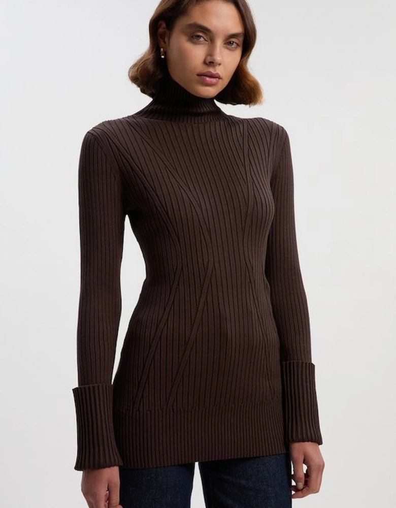 Rib High Neck Longline Knitted Top