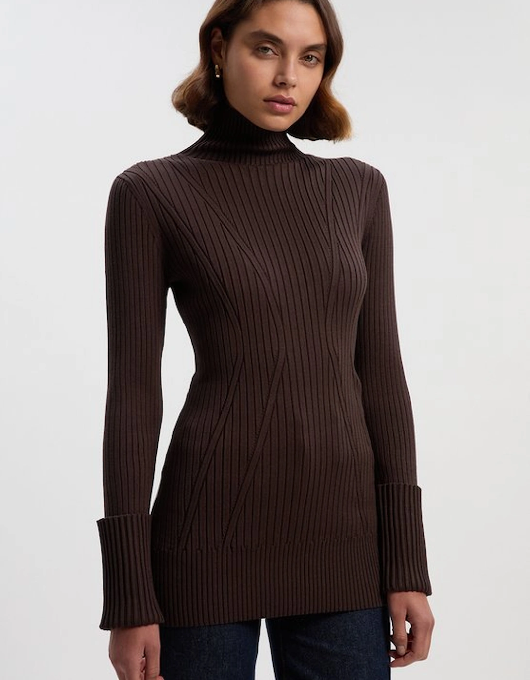 Rib High Neck Longline Knitted Top, 2 of 1