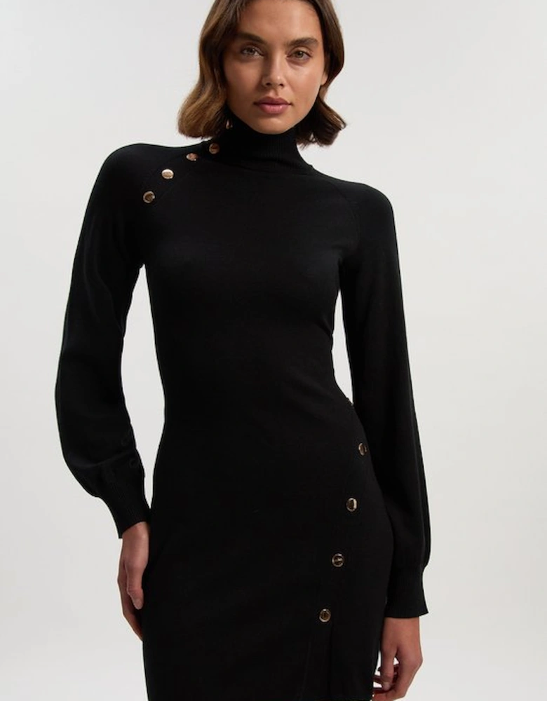 Viscose Blend Popper Detail Knitted Mini Dress