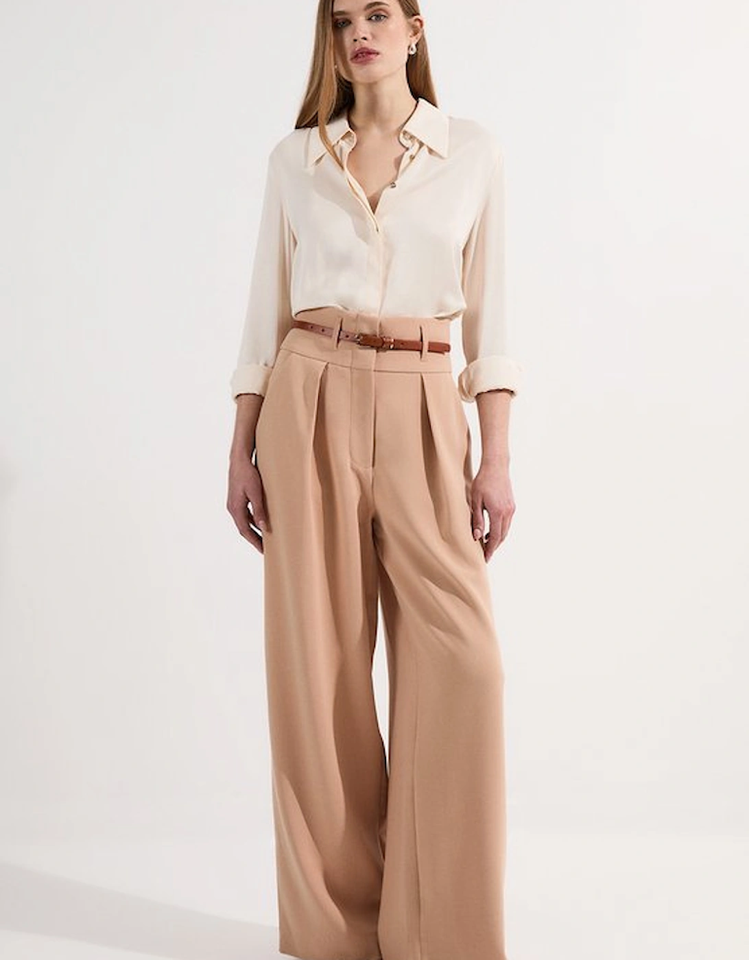 Petite Compact Stretch Essential Tailored High Waist Wide Leg Trouser, 4 of 3