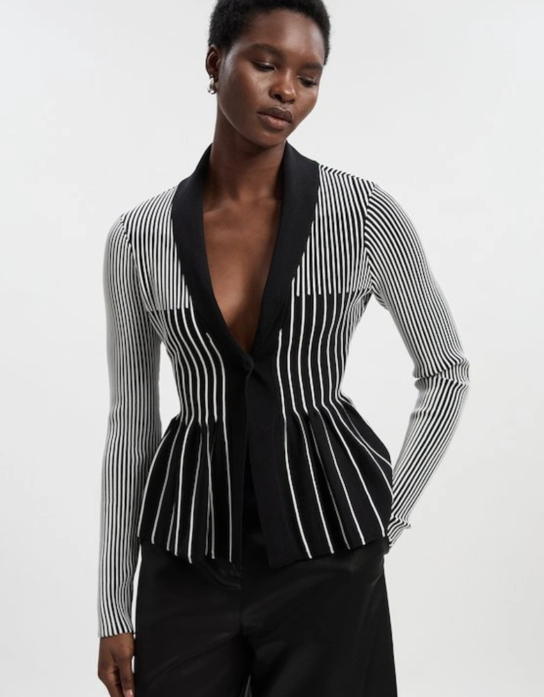 Contrast Stripe Peplum Knitted Jacket