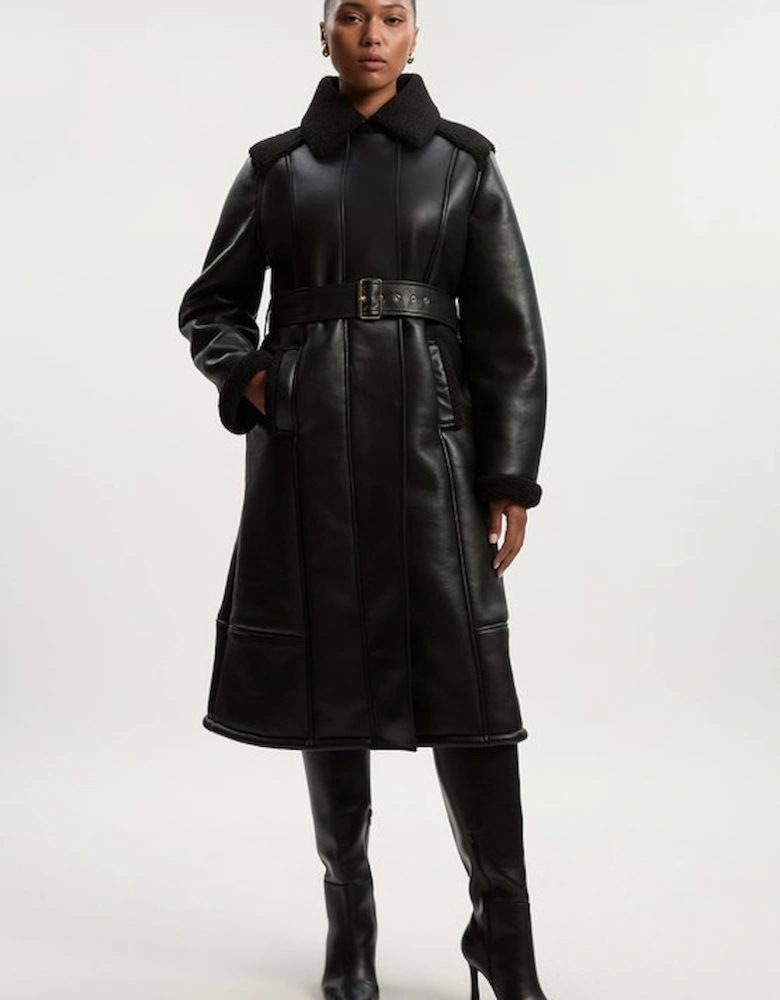 Plus Size Faux Fur Aviator Longline Coat