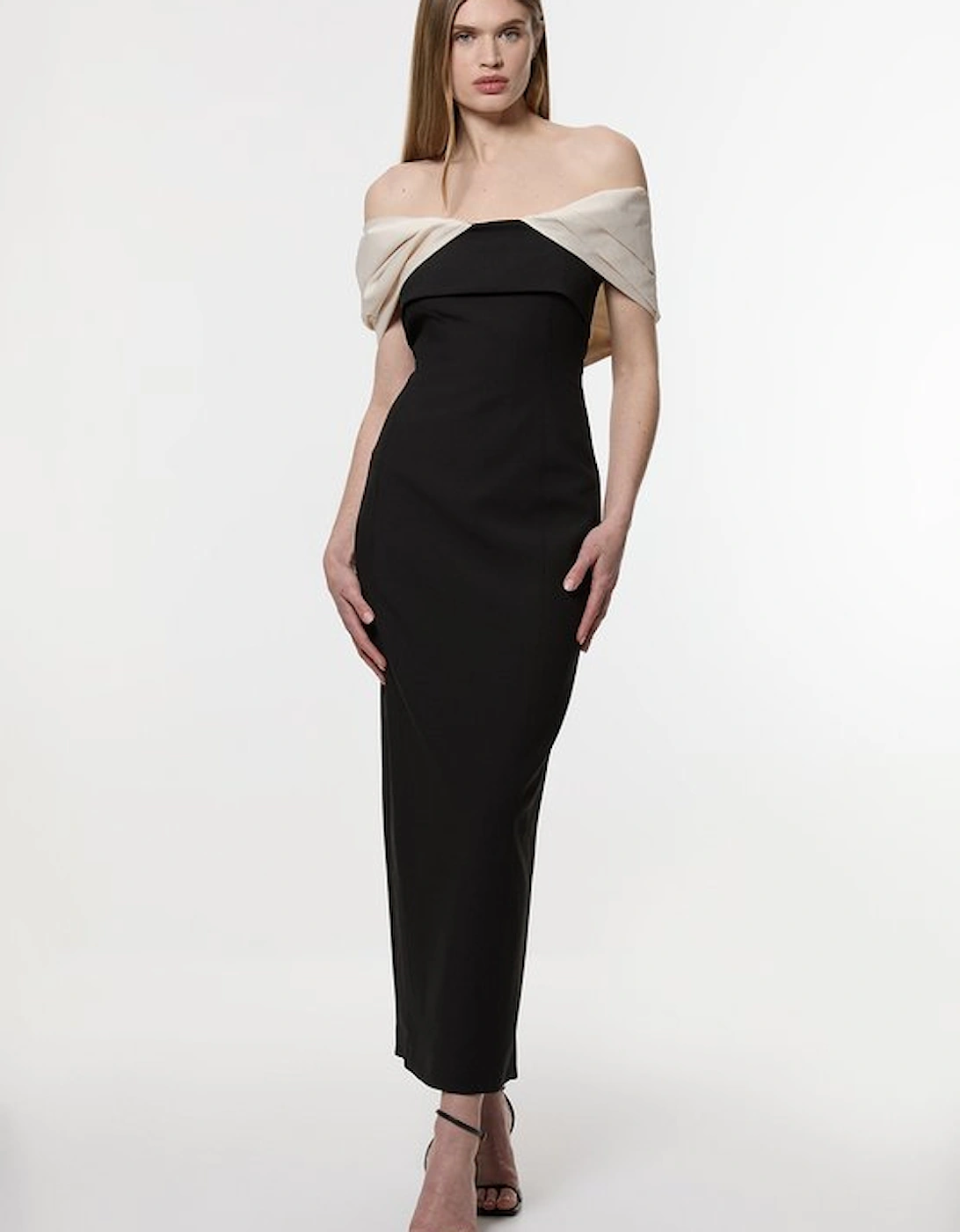 Clean Tailored Taffeta Mix Contrast Drama Sleeve Maxi Dress, 2 of 1