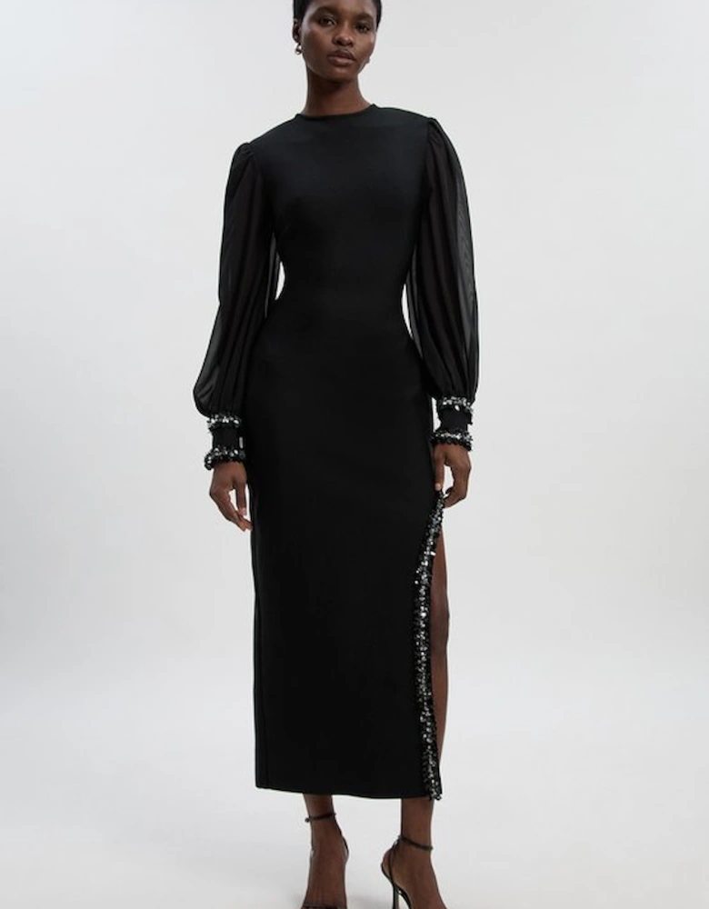 Petite Embellished Figure Form And Chiffon Sleeve Midi Dress