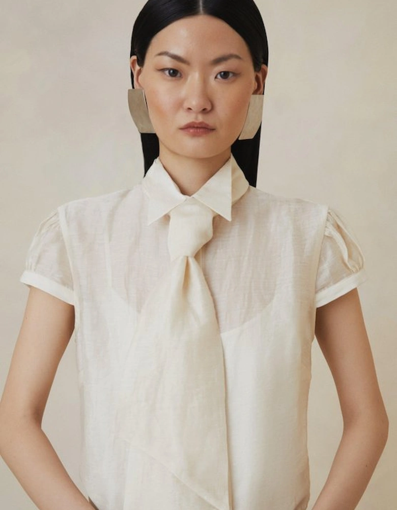 Organza Woven Tie Neck Blouse