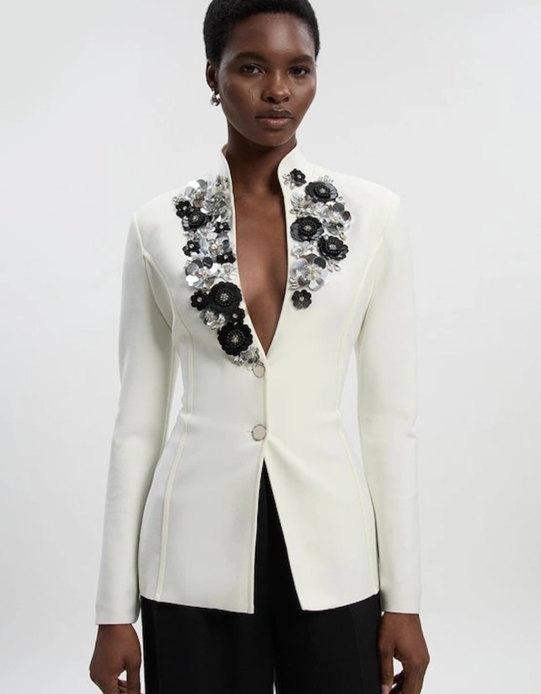 Embellished Figure Form Fitted Blazer Jacket