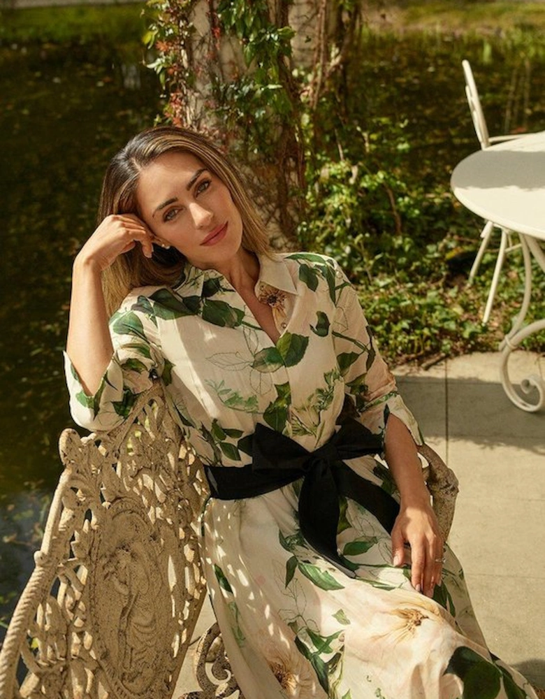 Lydia Millen Spring Floral Silk Cotton Woven Shirt Dress