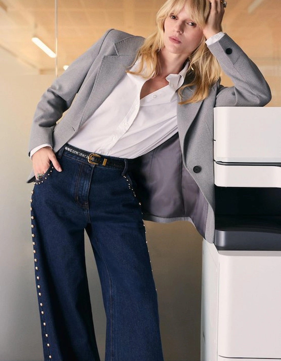 Denim Studded Wide Leg Trouser, 2 of 1