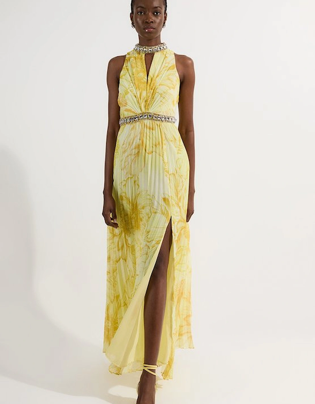 Abstract Floral Crystal Embellished Woven Split Maxi Dress, 2 of 1