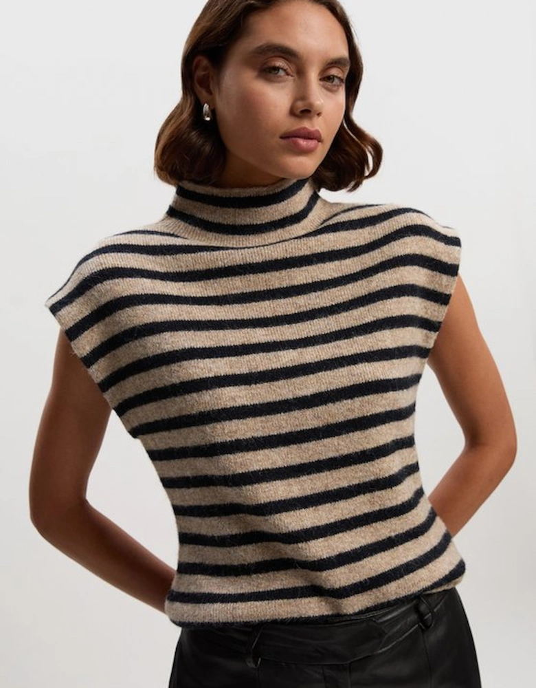 Wool Blend Stripe Cosy Knit Sleeveless Tank Top