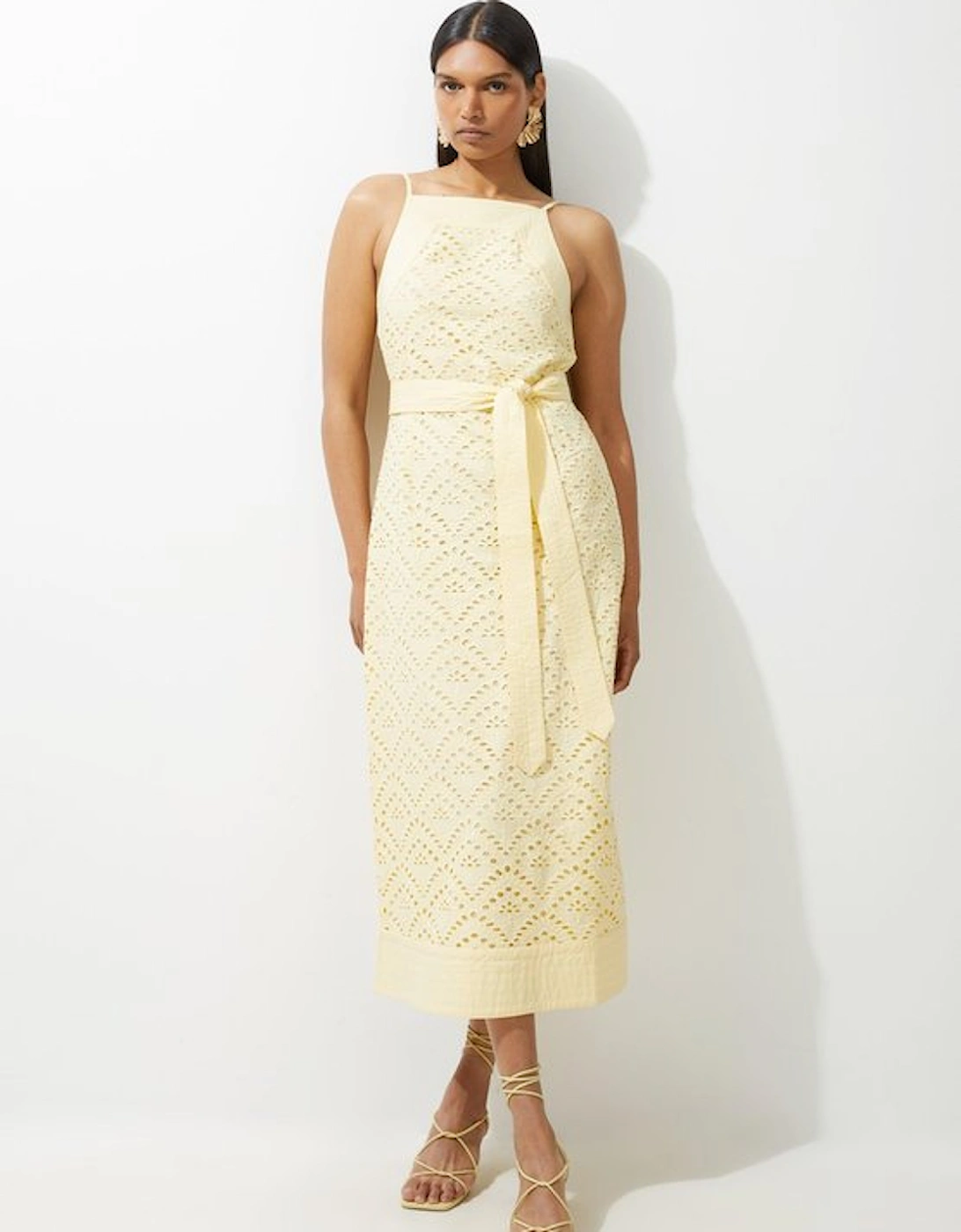 Cotton Broderie Woven Belted Maxi Dress, 5 of 4