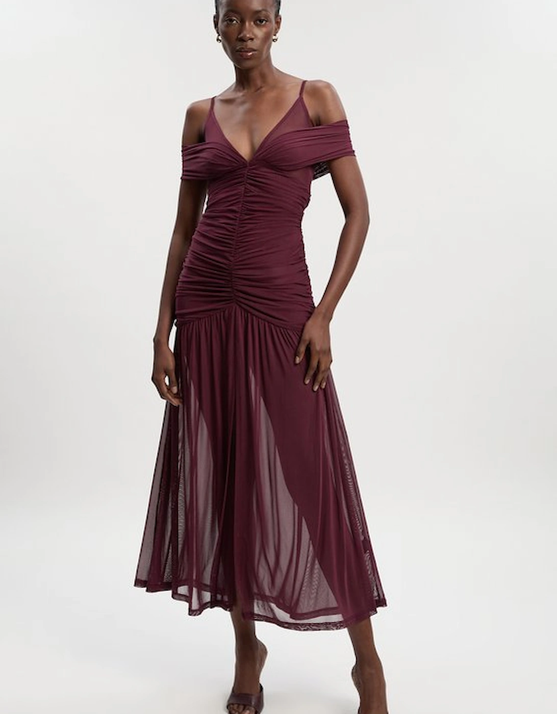 Mesh Plunge Strappy Detail Maxi Dress, 5 of 4