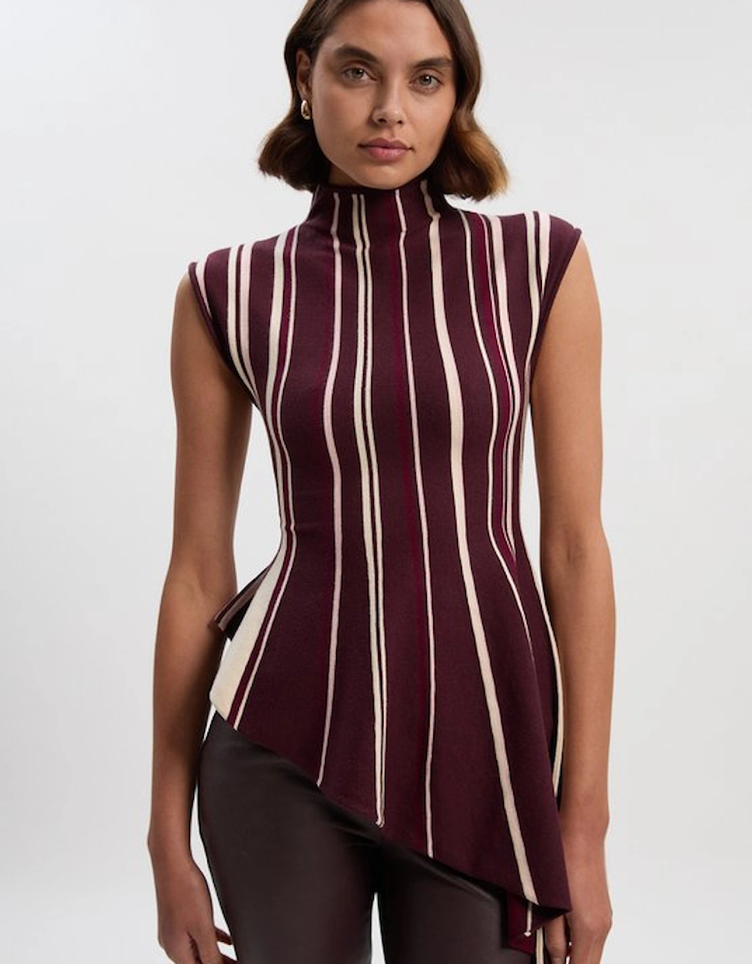 Stripe Viscose Blend Asymmetric Hem Knit Top, 5 of 4