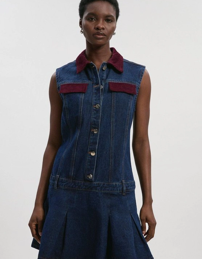 Denim and Cord Mix Mini Dress