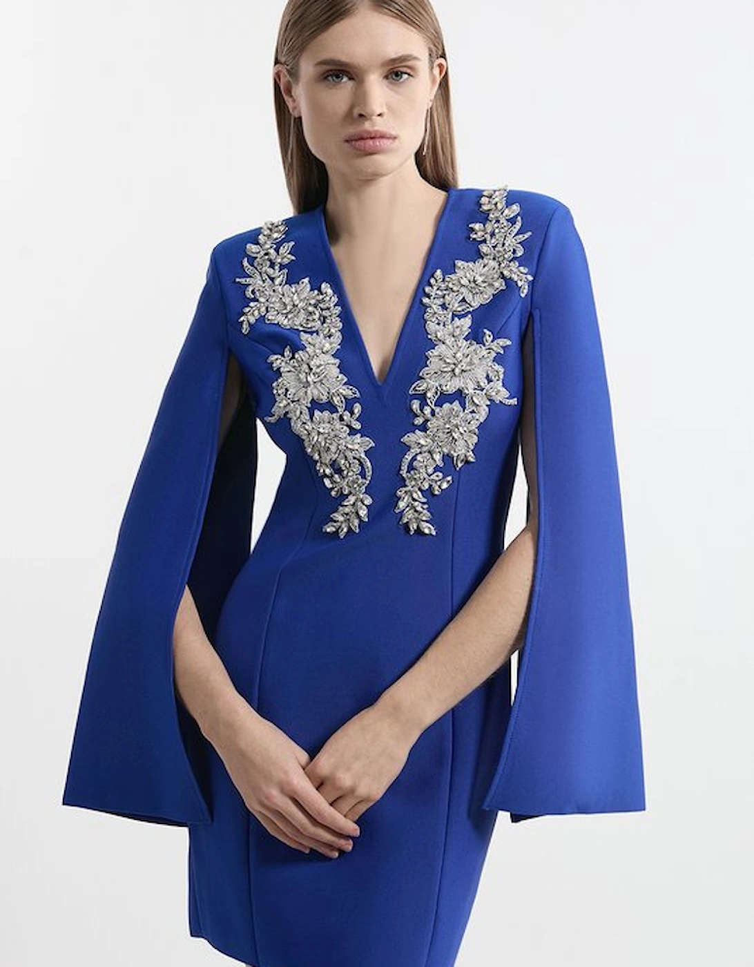 Bandage Form Fitting Cape Sleeve Embellished Mini Dress, 4 of 3