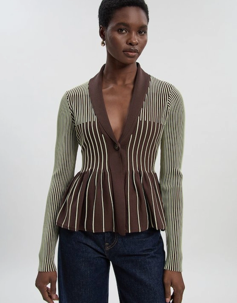 Contrast Stripe Peplum Knitted Jacket
