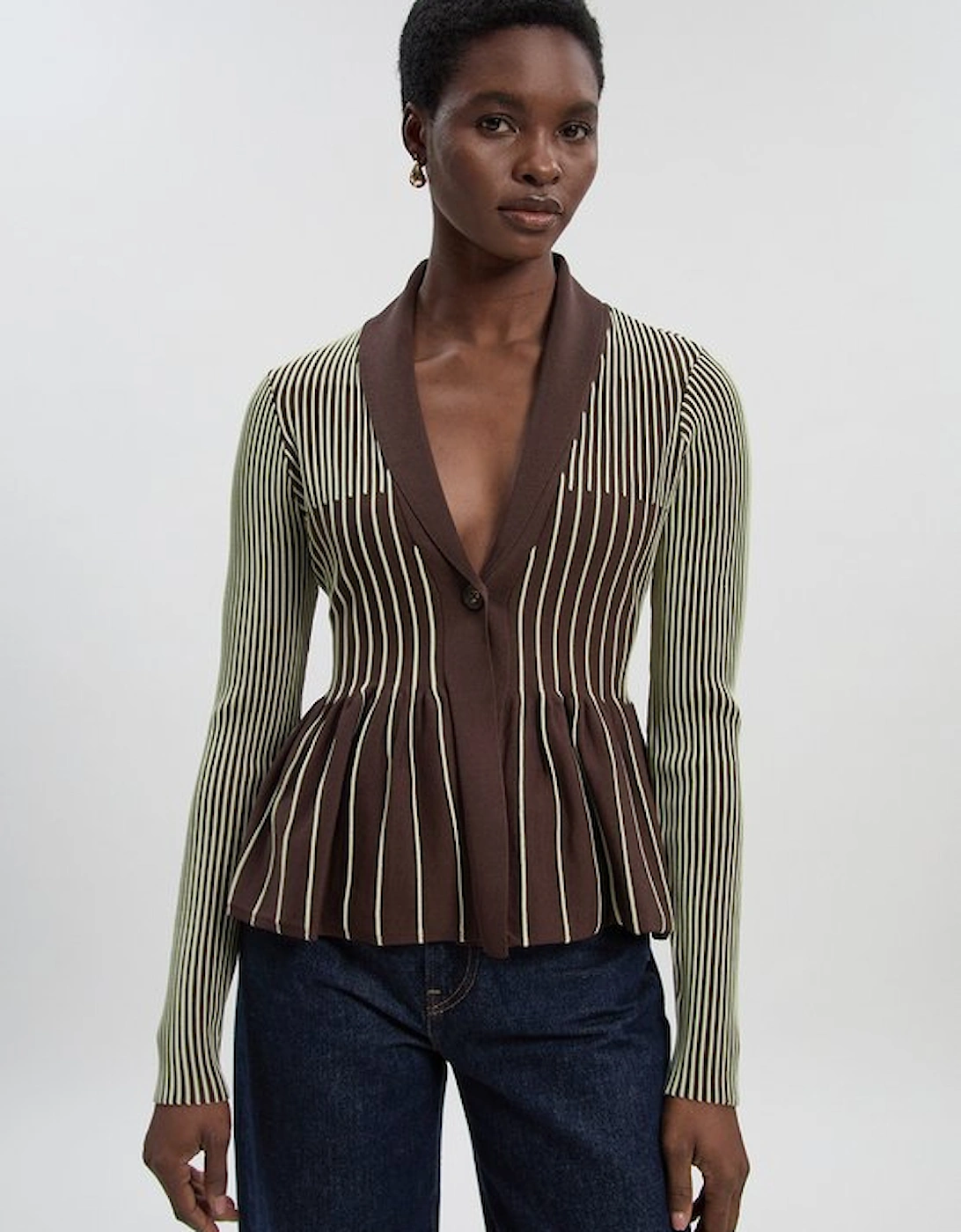 Contrast Stripe Peplum Knitted Jacket, 2 of 1