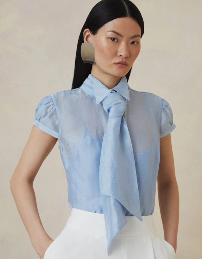 Organza Woven Tie Neck Blouse